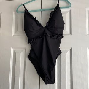 J.Crew one piece ruffle v-neck black swimsuit